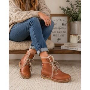 Duckfeet Arhus Tan Leather Shearling Lined Lace Up Boots Danish Design No Insole